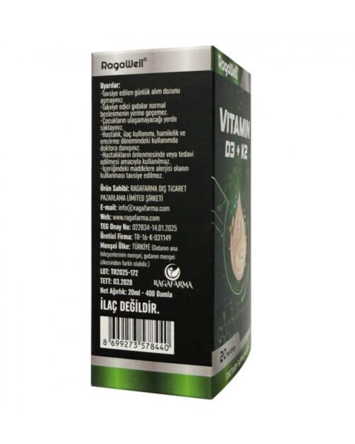 Vitamin D3 ve Vitamin K2 İçeren Damla Takviye Edici Gıda 20 ML